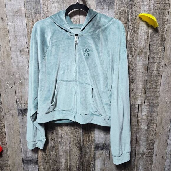 Victoria's Secret On Point Women's Teal Velour Full Zip Jacket Size L - Picture 1 of 5
